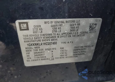 2017 GMC Acadia Sle-1 из США, поврежденный, VIN 1GKKNKLA1HZ207468